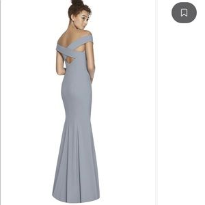 Dressy collection size 4 off the shoulder platinum bridesmaids dress